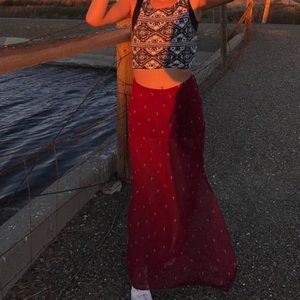 Long Red Maxi (cross pattern) Skirt